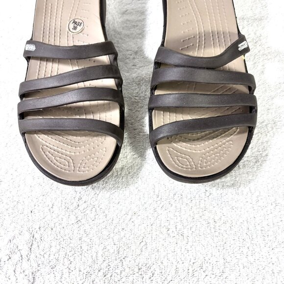 Crocs Womens Size 10 Rhonda Wedge Slip On Strappy Sandals Slides Open Toe Brown - Picture 5 of 13